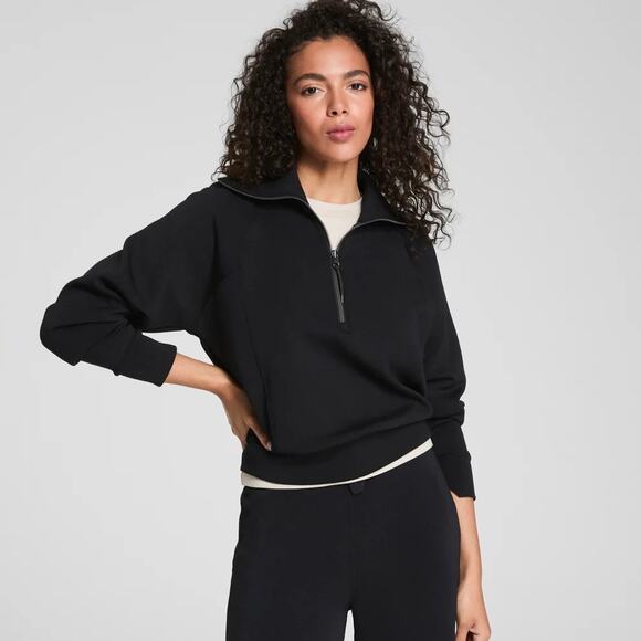 SPANX AirEssentials Half Zip Pullover Sweatshirt Very Black XS - Picture 1 of 12